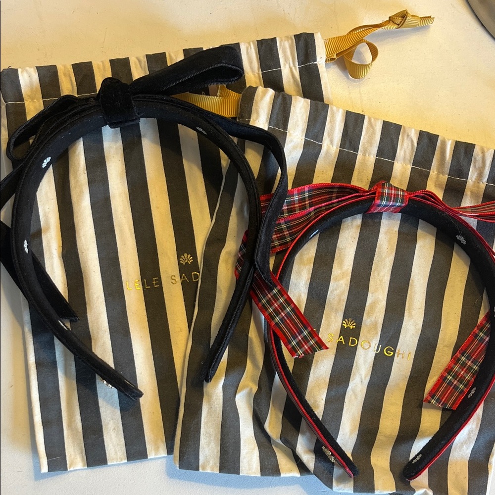 Lele Sadoughi Black Velvet and Red Plaid Headbands